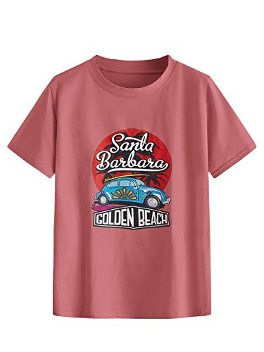 Romwe Women_s Casual Summer Short Sleeve Graphic and Letter Print Tee Tops T-Shirt Red Tag S-US XS