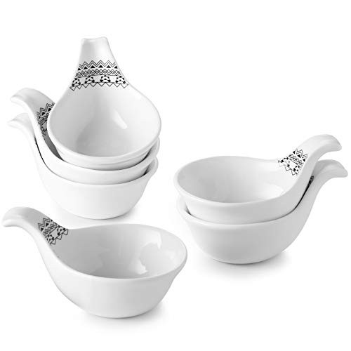 DOWAN 3 Oz Dip Bowls  Soy Sauce Dish with Handle  Ceramic Dipping Bowl Set  Individual Serving Bowl for Condiment  Appetizer  Salsa  Sauce  Dinner  Party  BBQ  Modern Bohemian  White