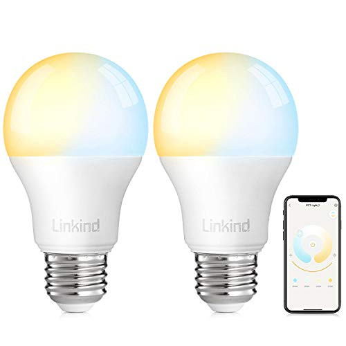 Smart WiFi Light Bulb 2.4G -Not 5G-  Linkind 9W LED Bulb  No Hub Required  Works with Alexa  A19 E26 800LM Starter Smart Lights  Soft White  and  Cold White -2700k-6500k-  Dimmable and Tunable  Pack of 2