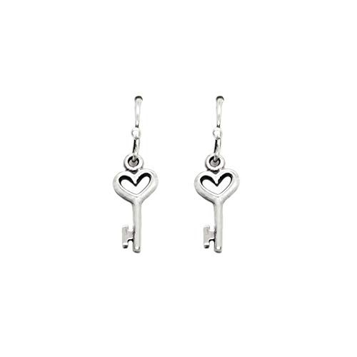 Heart Key Charm Sterling Silver Earrings -tiny size-