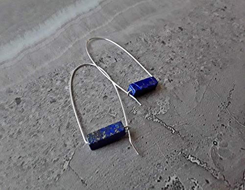 Lapis Lazuli September Birthstone Modern Hoop Earrings Silver Lapis Lazuli September Birthstone Modern Hoop Earrings Silver
