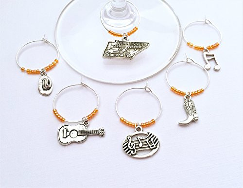Nashville Tennessee Wine Charms. Inspired by Nashville. Tennessee charm  Cowboy Hat  Cowboy Boots  Guitar  Music Notes. Nashville theme. Nash Bash.