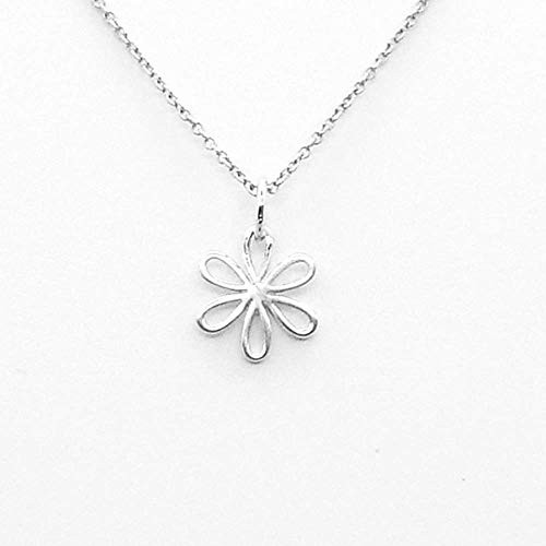 Daisy Flower Charm Sterling Silver Necklace  18inch  -tiny size-