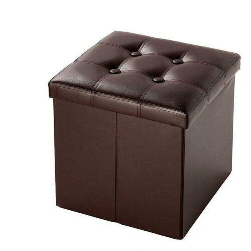 Foldable Faux Leather Storage Ottoman Square Cube Foot Rest Stool Seat -15 x 15