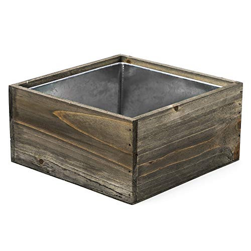 CYS EXCEL Wood Square Planter Box with Removable Zinc Metal Liner -H 4inch  Open 8inch x8inch - - Multiple Size Choices Wooden Planters - Indoor Decorative Flower Box