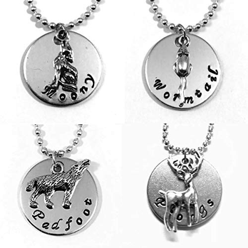 Moony Wormtail Padfoot and Prongs Hand Stamped 1 Inch Aluminum Harry Potter Necklace