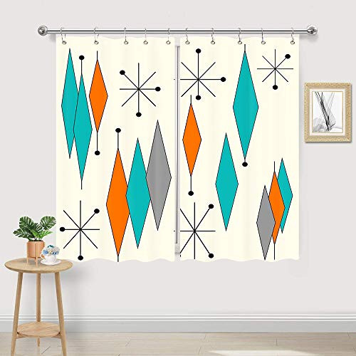 Vintage Mid Century Diamond Kitchen Curtain  Mid-Century Modern Mid Retro Grid and Orange Century Window Curtain Valance for Kitchen Small Cafe Curtains for Window Treatment Set with Hooks  55X39 IN