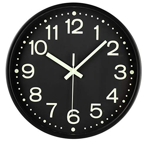 Fasmov 12 Inches Modern Night Light Wall Clock  Silent Non-Ticking Quartz Wall Clocks  Battery Operated  Easy to Read for Home Office School Decor Clock  Black