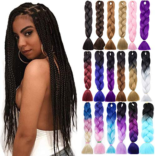 Jumbo Braids Hair Extensions Afro Twist Braids Kanekalon Jumbo Braiding Box Braid Crochet Hair Synthetic Braiding Hair 24 Inch 100G Bundle - 3 Bundle Black purple red dark blue