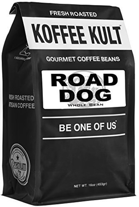 Dark Roast, Whole Bean Colombian Coffee - Koffee Kult's Award-Winning "Road Dog" Blend - 16 oz Full Body Arabica Coffee Beans - Rich, Sweet, Cocoa Finish - Fresh Roasted and Hand-Crafted by Artisans