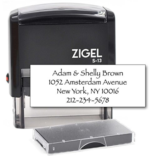 ZIGEL Customized Return Address Stamp Self Inking Rubber Stamp with Extra Replacement Ink Pad - 4 Lines