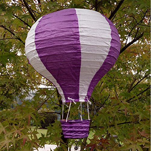 Joinwin 12 Inch Hanging Wedding Rainbow Hot Air Balloon Paper Lantern Party Decorations, Pack of 5 Pieces (White + Purple)