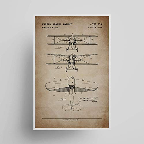 1920_s Biplane Aircraft Patent  Patent Poster  Unframed  Wall Art  Aviation Decor  Gifts Under 15