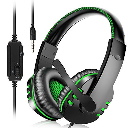 N   A Gaming Headset  Over Ear Headphones with Noise Canceling Microphone  and  Volume Control  Gaming Headphones with Stereo Surround Sound Compatible with PC  PS4  Xbox One  Laptop Mac -Black-