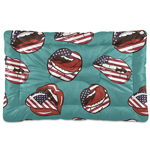 N-A Dog Beds Lips and American Flag Design for Small Dogs Cats Pet Bed Pad for Crate 18 x 24 Machine Wash