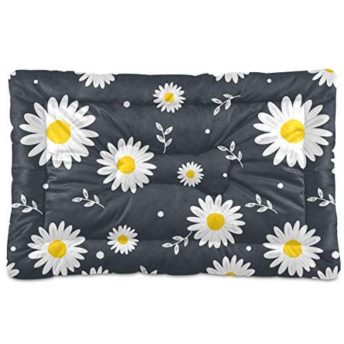 N-A Dog Beds Daisies Design for Small Dogs Cats Pet Bed Pad for Crates 18 x 24 Machine Wash Grey Blue