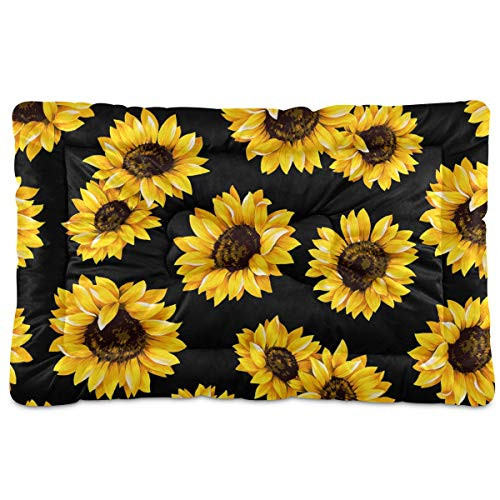 N-A Dog Beds Sunflower Design for Small Dogs Cats Pet Bed Pad for Crates 18 x 24 Machine Wash Black