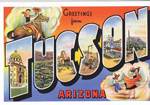 Greetings from TUCSON  ARIZONA POSTCARD -Reprint vintage Large Letter name postcard ca.1930_s-1940_s - from Hibiscus Express Greetings from TUCSON  ARIZONA POSTCARD -Reprint vintage Large Letter name postcard ca.1930_s-1940_s - from Hibiscus Express