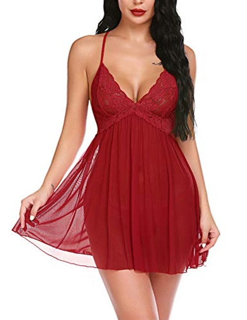 Avidlove Women Lingerie Lace Babydoll Chemise Mesh V Neck Sleepwear-Red XL- Avidlove Women Lingerie Lace Babydoll Chemise Mesh V Neck Sleepwear-Red XL-