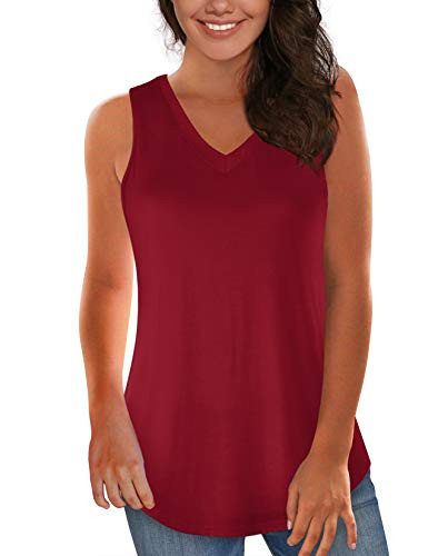 Womens Plus Size Tank Tops Sleeveless V-Neck Loose Fit Summer Tees Red XL