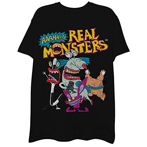 Nickelodeon Mens 90_s Classic Shirt - Rugrats  Reptar  Ren  and  Stimpy  and Hey Arnold Vintage T-Shirt -Black  Medium-