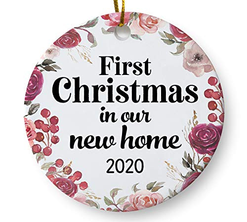 First Christmas in Our New Home 2020 Christmas Ornament  Housewarming Gift  Homeowner Present  3inch  Flat Ceramic Ornament with Gift Box