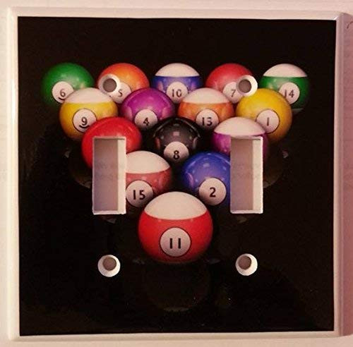 Double Toggle -2-toggle- Light Switch Plate Cover - Sports Recreation - 8 Ball Pool Rack Billiards