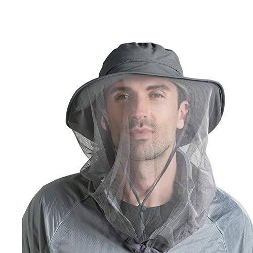 FALETO Outdoor Mosquito Head Net Hat Safari Hat Sun Hat Bucket Hats with Hidden Net Mesh Protection for Men  and  Women Outdoor Dark Gray