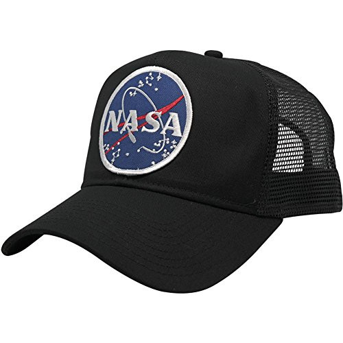 NASA Space Logo Embroidered Iron On Patch Snapback Cap - Mesh Back - Black