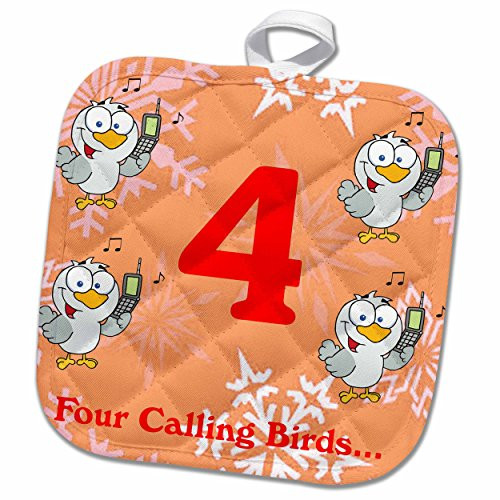 3D Rose 12 Days of Christmas Four Calling Birds Pot Holder, 8 x 8