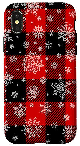 iPhone X XS Snowflakes on Red Black Winter Plaid Buffalo Christmas Case Case