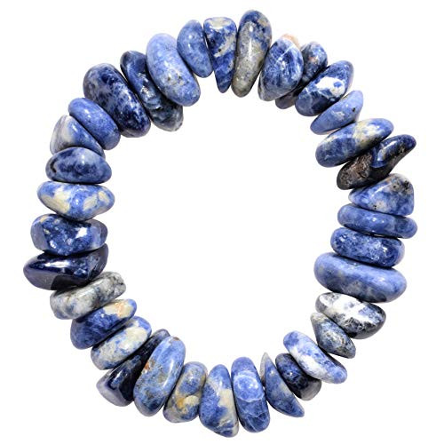 Zenergy Gems Charged Natural Sodalite Flat Chunky Nugget Crystal Bead Bracelet  Plus Selenite Charging Heart -Included-