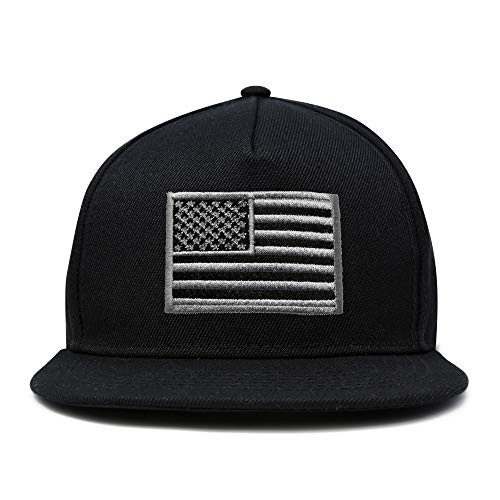 DALIX Gray American Flag Hat Flat Bill Snapback USA Baseball Cap in Black