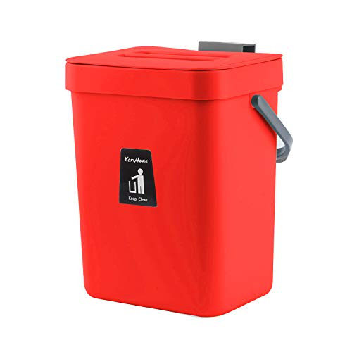 KaryHome Small Kitchen Garbage Can with Lid in Cabinet Trash Can with Lid Under Sink Trash Can 5 Liter 1.3 Gallon Plastic Trash Bin Red