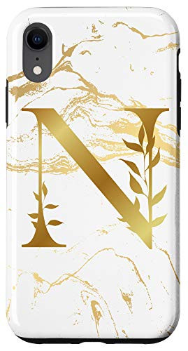 iPhone XR Floral Name Capital Personalized Monogram N Initial Letter Case