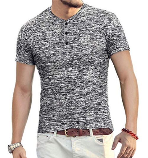 YTD Mens Fashion Casual Slim Fit Basic Henley Short Sleeve Lightweight Summer T-Shirt XL Black