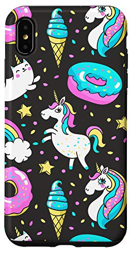 iPhone XS Max Unicorn Cat Rainbow Donuts Pink Aqua  and  Black Pattern AEN060 Case