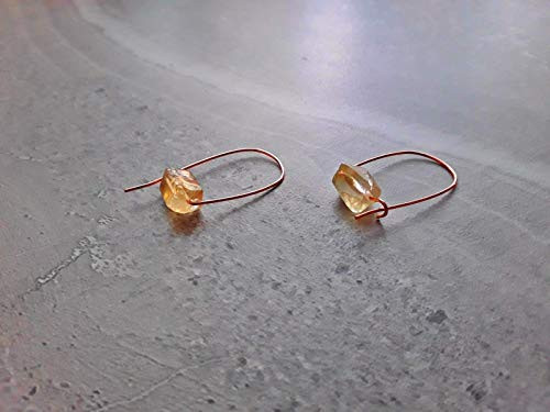 Raw Citrine November Birthstone Modern Minimalist Drop Hoop Earrings Rose Gold Raw Citrine November Birthstone Modern Minimalist Drop Hoop Earrings Rose Gold