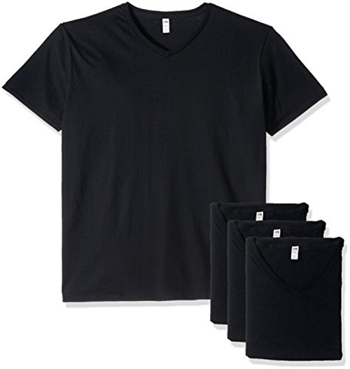 Fruit of the Loom Men_s Lightweight Cotton V-Neck T-Shirt Multipack  Black -4 Pack-  XXX-Large