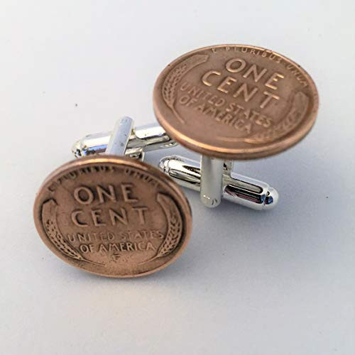 Wheat Penny cuffs  One Cent Cufflinks  Vintage Coin Cuff Links  American History gift  Lincoln present  novelty for him  stocking stuffer