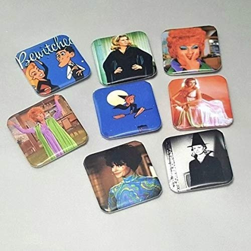 Bewitched Set Of 8 Pinback Buttons Show Series Samantha Bewitched Endora Animated Badge Buttons Television Witch
