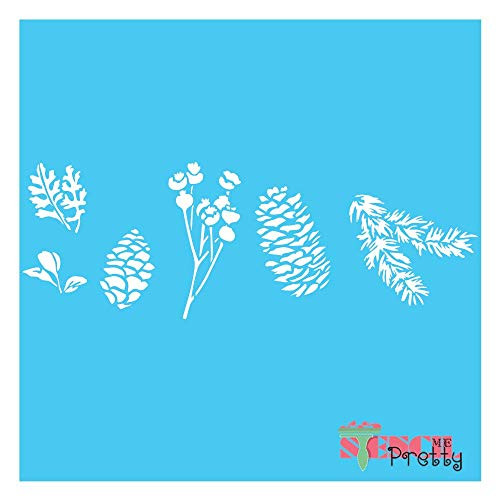 Pine Cone Assortment Stencil- Rustic Cabin Mountain Template Best Vinyl Large Stencils for Painting on Wood  Canvas  Wall  etc.-S -14inch  x 5inch -- Brilliant Blue Color Material
