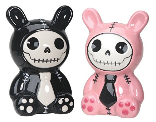 Furrybones Black and Pink Bunny Bun Bun Ceramic Salt N Pepper Shaker