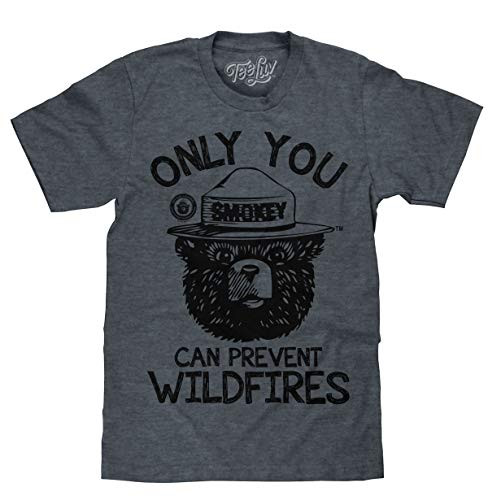 Tee Luv Smokey Bear T-Shirt - Only You Can Prevent Wildfires Graphic Tee -Indigo-Black Heather- -XL-