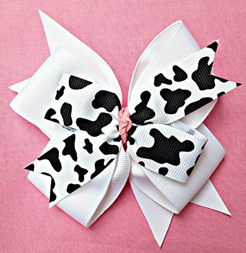 Udderly Adorable Black White Pink Cow Print Country Hair Bow  4 Inch Layered Boutique Hair Bow  Headband or Hair Clip