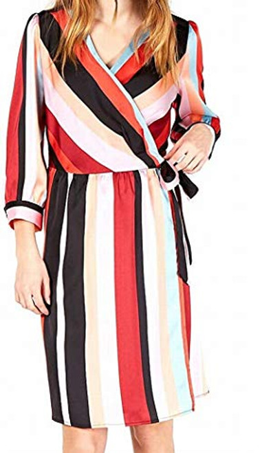 Bar III Womens Striped Wrap Cocktail Dress Black XS