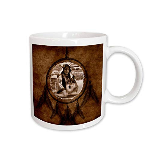3dRose Brown Native American Wolf Based on a Painting by Martin Basmajian Ceramic Mug, 11-Ounce