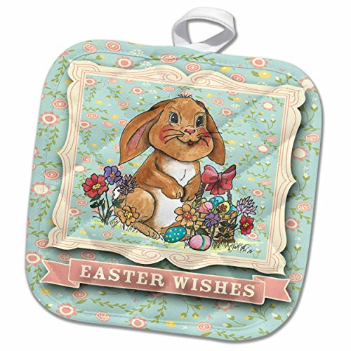 3dRose 3D Rose Easter Bunny Wishes Pot Holder, 8 x 8