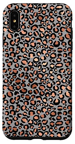 iPhone XS Max Blush Rose Black Leopard Cheetah Animal Print Grey Case