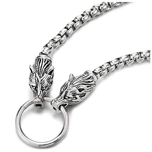 COOLSTEELANDBEYOND Mens Stainless Steel Curb Chain Necklace Vintage Wolf Head Ring Pendant Gothic Style 27 inches COOLSTEELANDBEYOND Mens Stainless Steel Curb Chain Necklace Vintage Wolf Head Ring Pendant Gothic Style 27 inches